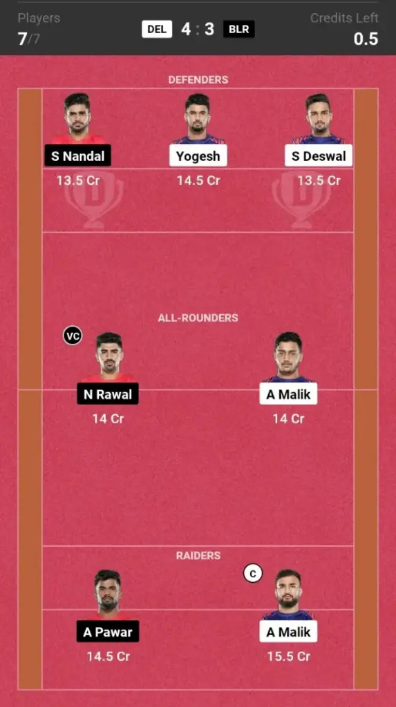 DEL vs BLR Grand League Team