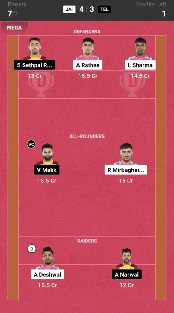 JAI vs TEL Grand League Team