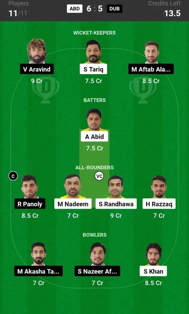 ABD vs DUB Grand League Team