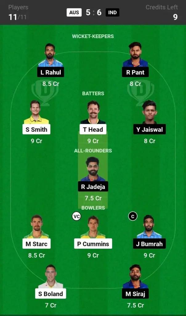 AUS vs IND Grand League Team