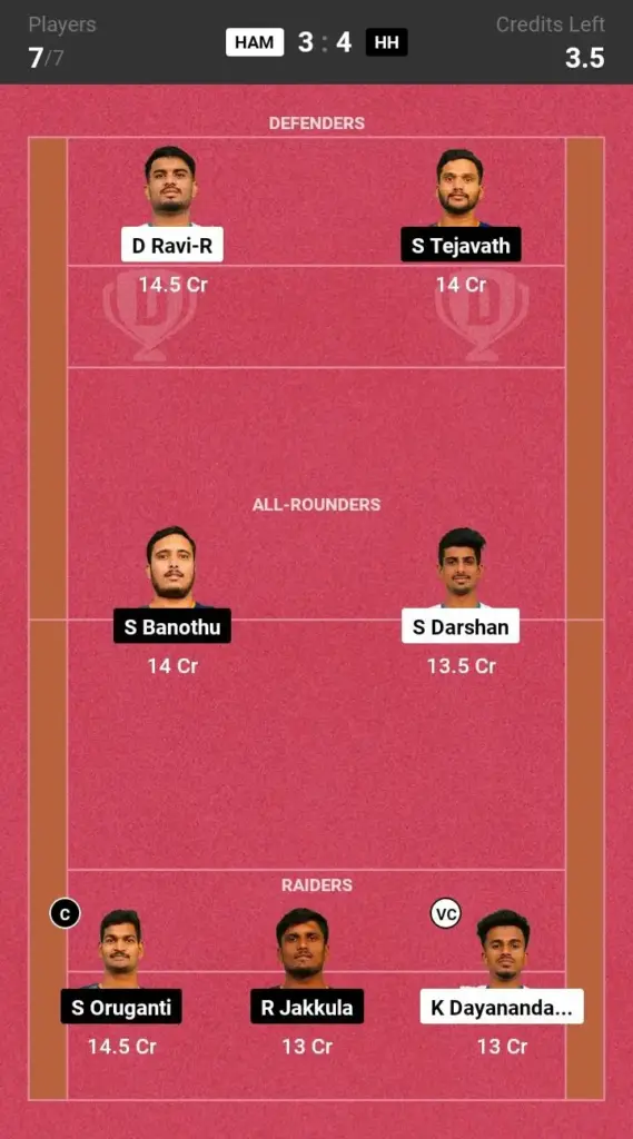 HAM vs HH Grand League Team