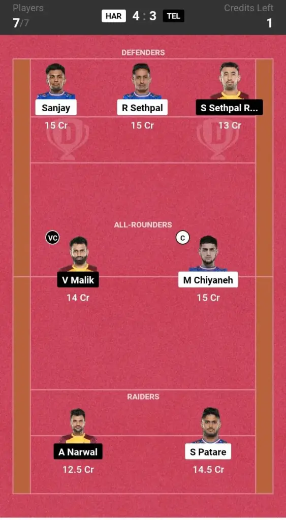 HAR vs TEL Grand League Team