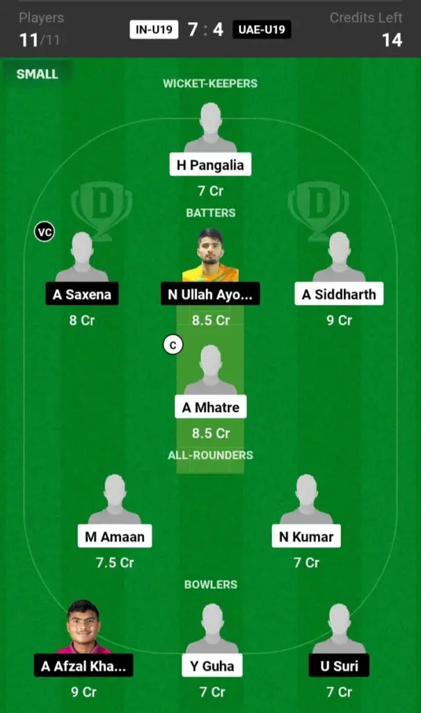 IN-U19 vs UAE-U19 Grand League Team