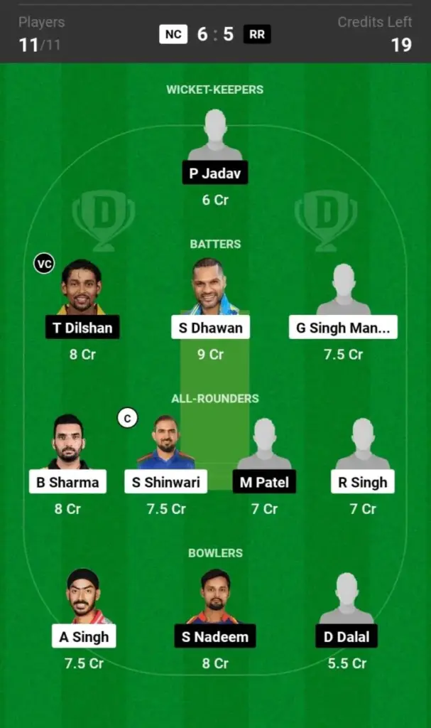 NC vs RR Grand League Team