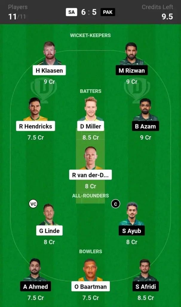 SA vs PAK Grand League Team