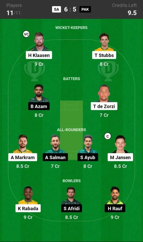 SA vs PAK Grand League Team