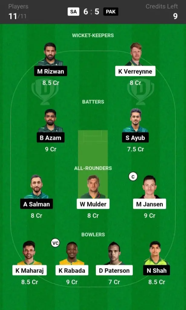 SA vs PAK Grand League Team