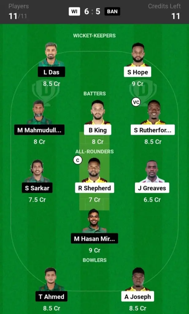 WI vs BAN Small League Team