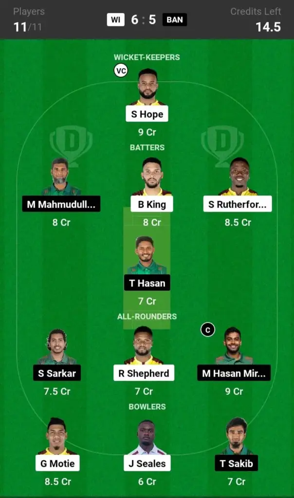 WI vs BAN Small League Team