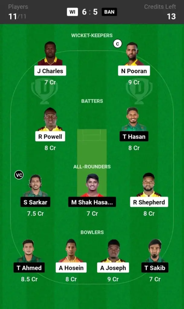 WI vs BAN Small League Team