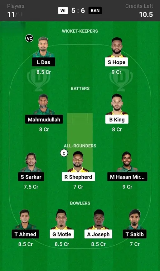 WI vs BAN Small League Team