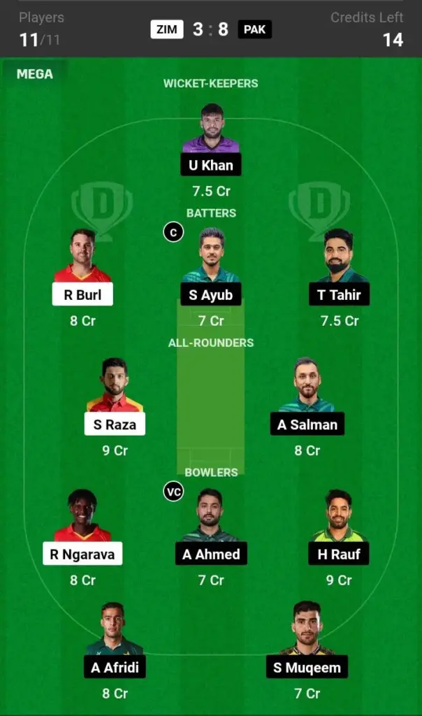 ZIM vs PAK Grand League Team