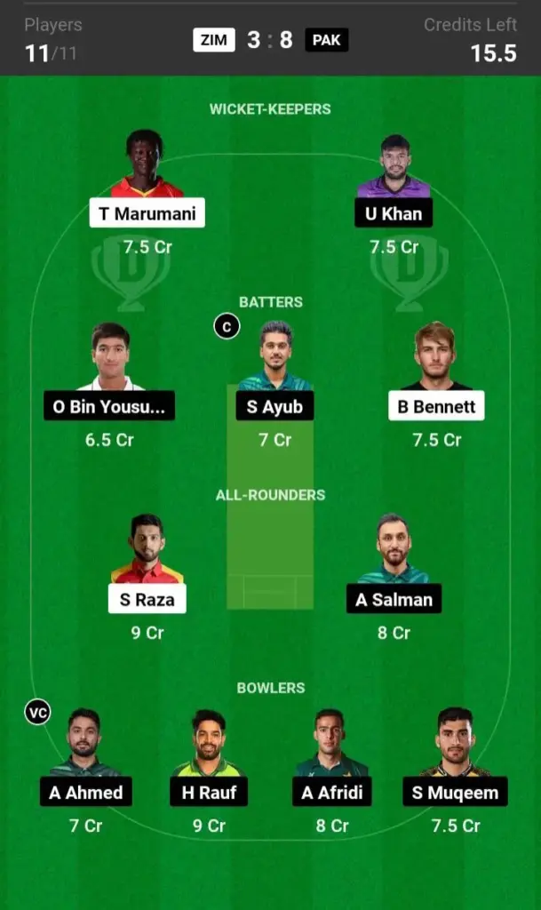 ZIM vs PAK Grand League Team