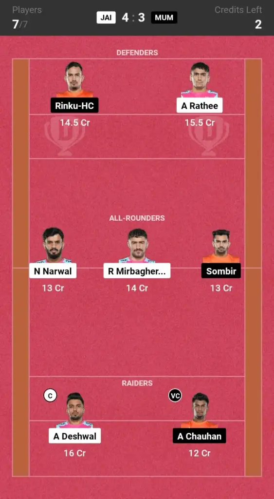 JAI vs MUM Grand League Team