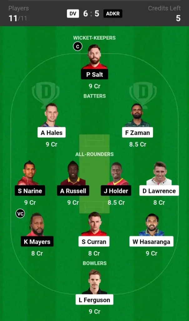 DV vs ADKR Dream11 Prediction Small League Team