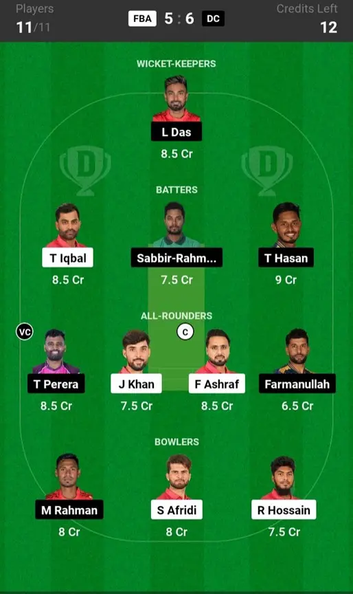 FBA vs DC Grand League Team