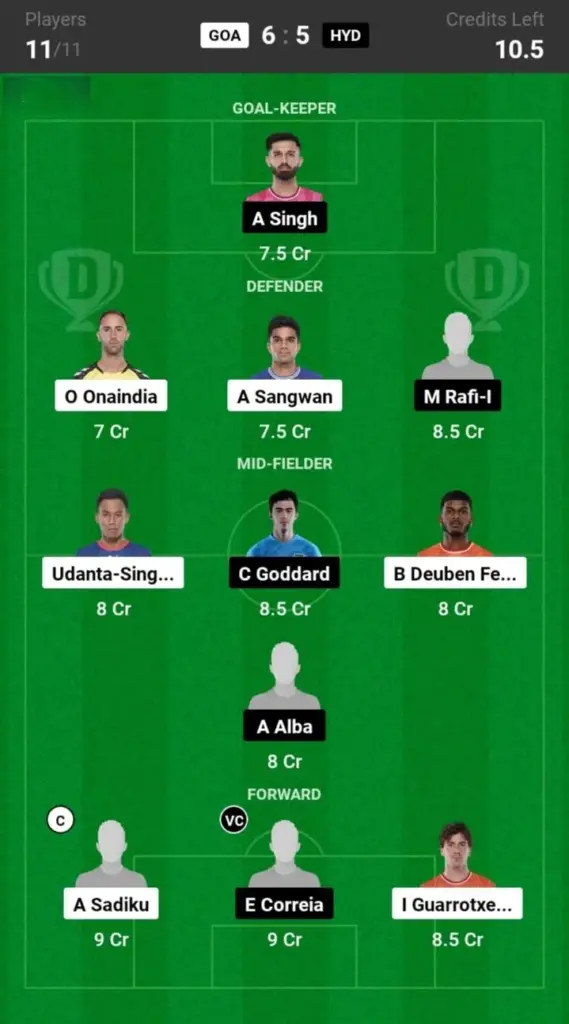 GOA vs HYD Grand League Team