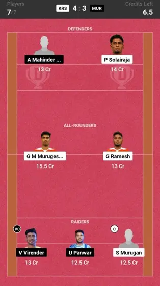 KRS vs MUR Grand League Team