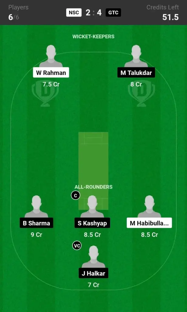 NSC vs GTC Dream11 Prediction Grand League Team