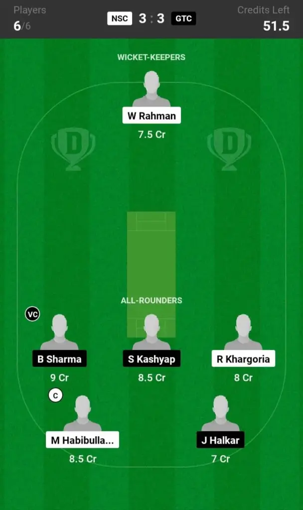 NSC vs GTC Dream11 Prediction Small League Team