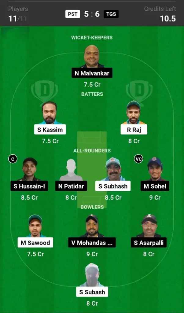 PST vs TGS Dream11 Prediction Grand League Team