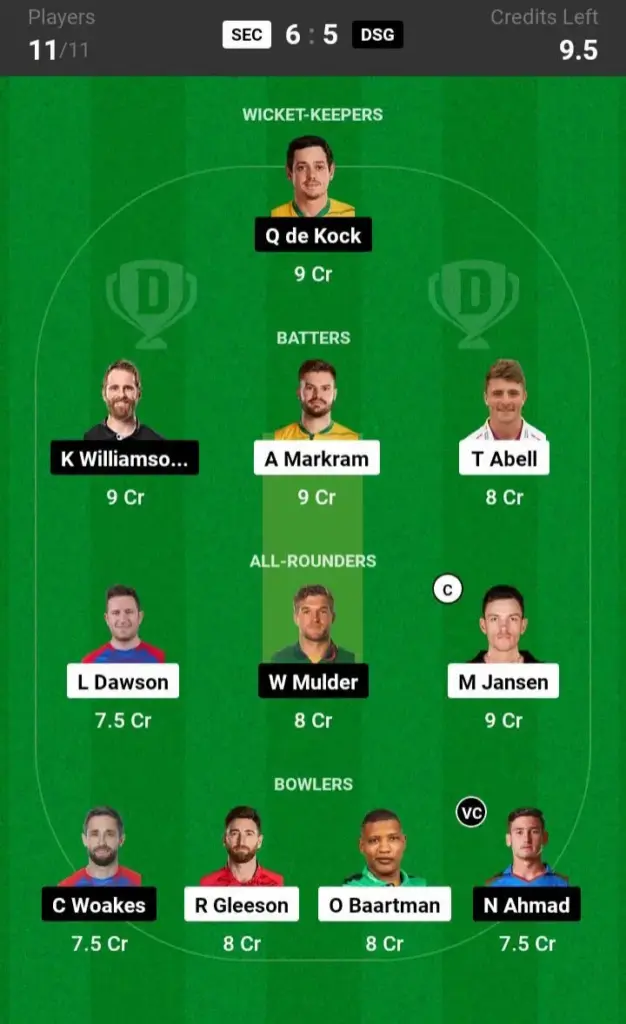 SEC vs DSG Dream11 Prediction Small League Team