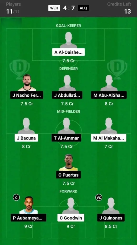 WEH vs ALQ Dream11 Prediction Small League Team