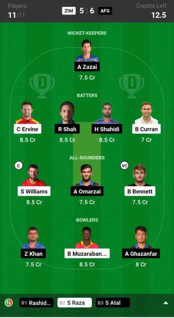 ZIM vs AFG Grand League Team