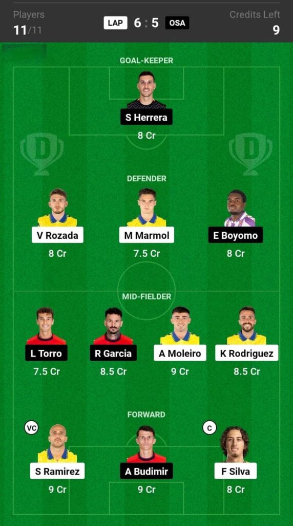 LAP vs OSA Dream11 Prediction Grand League Team: