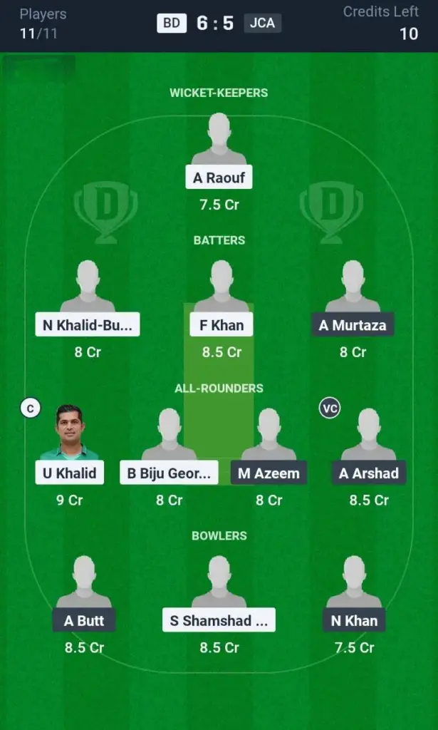 BD vs JCA Grand League Team