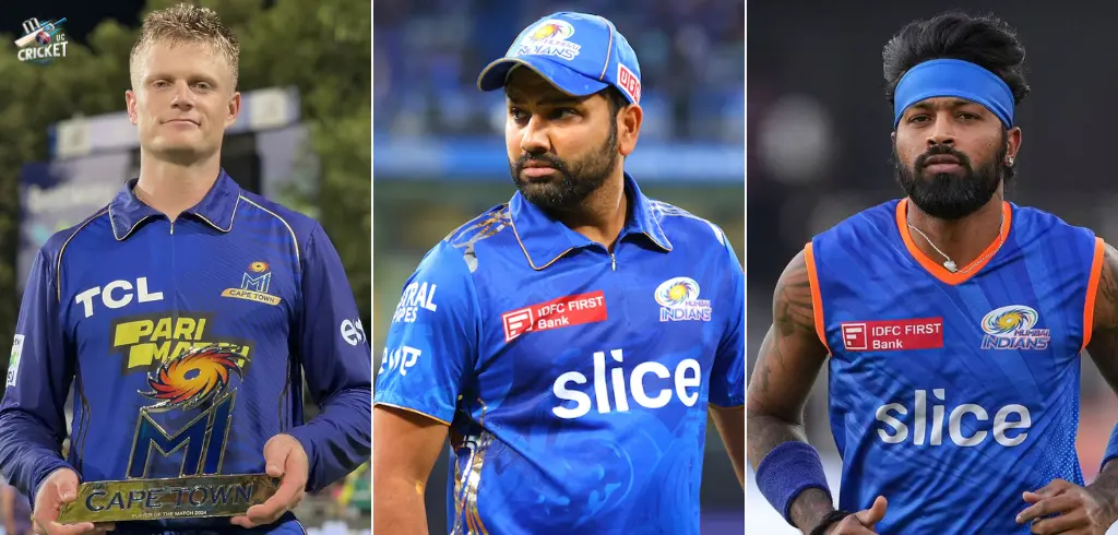 Ryan Rickelton, Rohit Sharma and Hardik Pandya