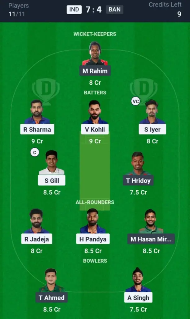 BAN vs IND Grand League Team Picks