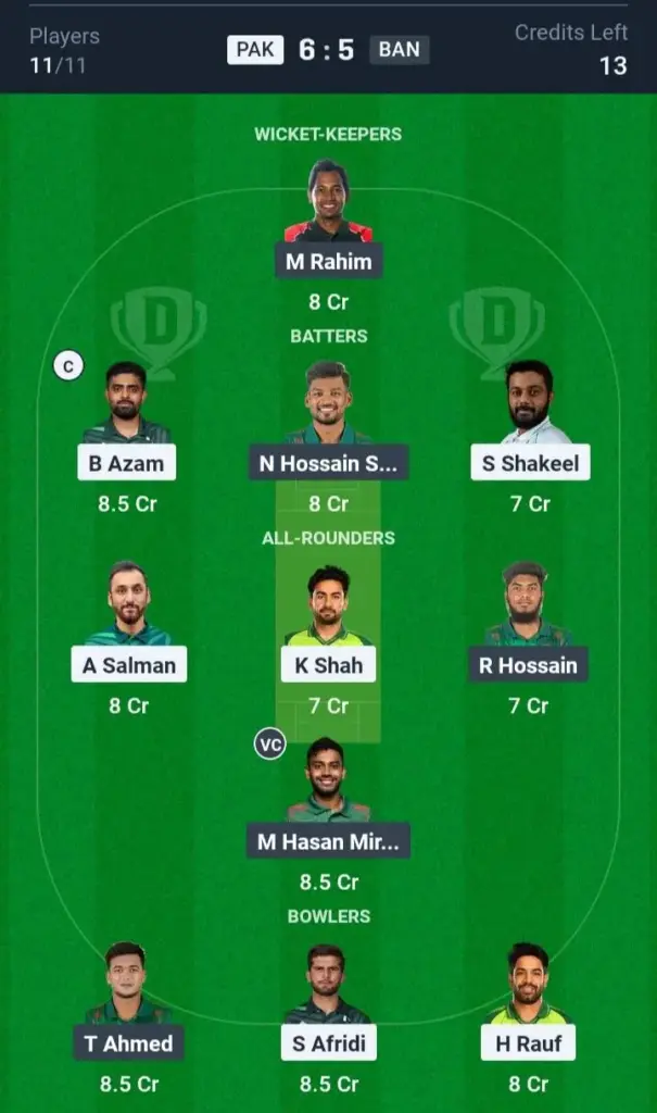 PAK vs BAN Grand League Team