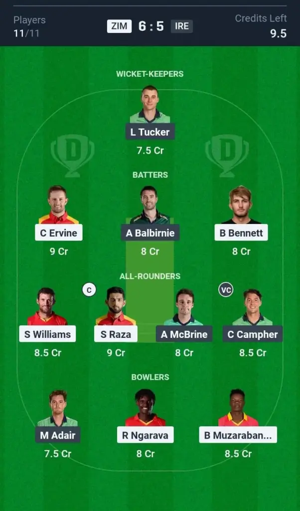 ZIM vs IRE  Grand League Team