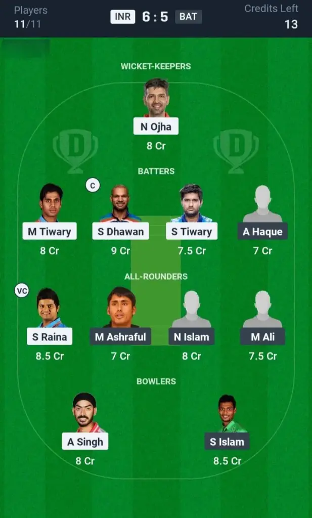 INR vs BAT Grand League Team