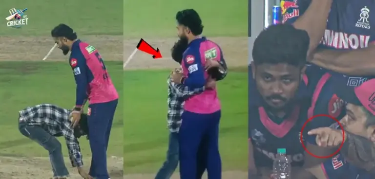 A young fan breaches security to meet Riyan Parag