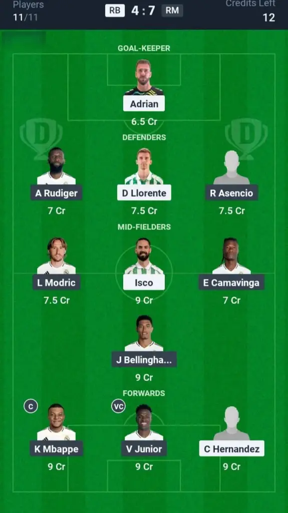 RB vs RM Grand League Team