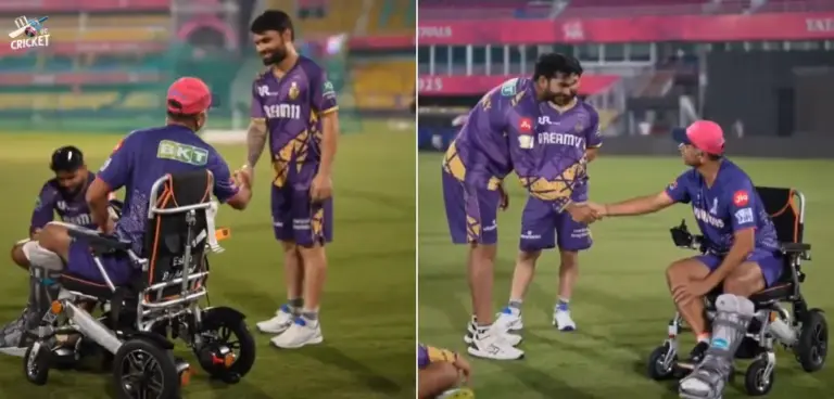 Watch KKR players meet Rahul Dravid on Wheelchair.