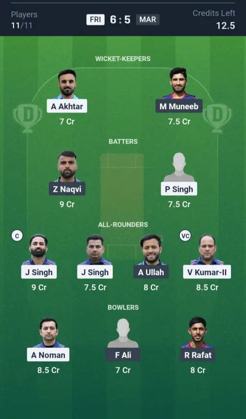FRI vs MAR Grand League Team