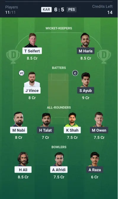 KAR vs PE  Grand League Team