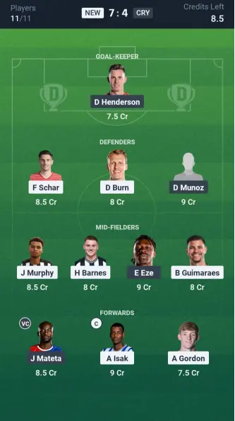 NEW vs CRY Grand League Team