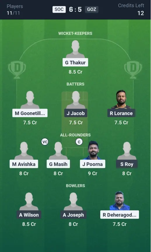SOC vs GOZ Grand League Team