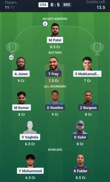 USA vs BER Grand League Team
