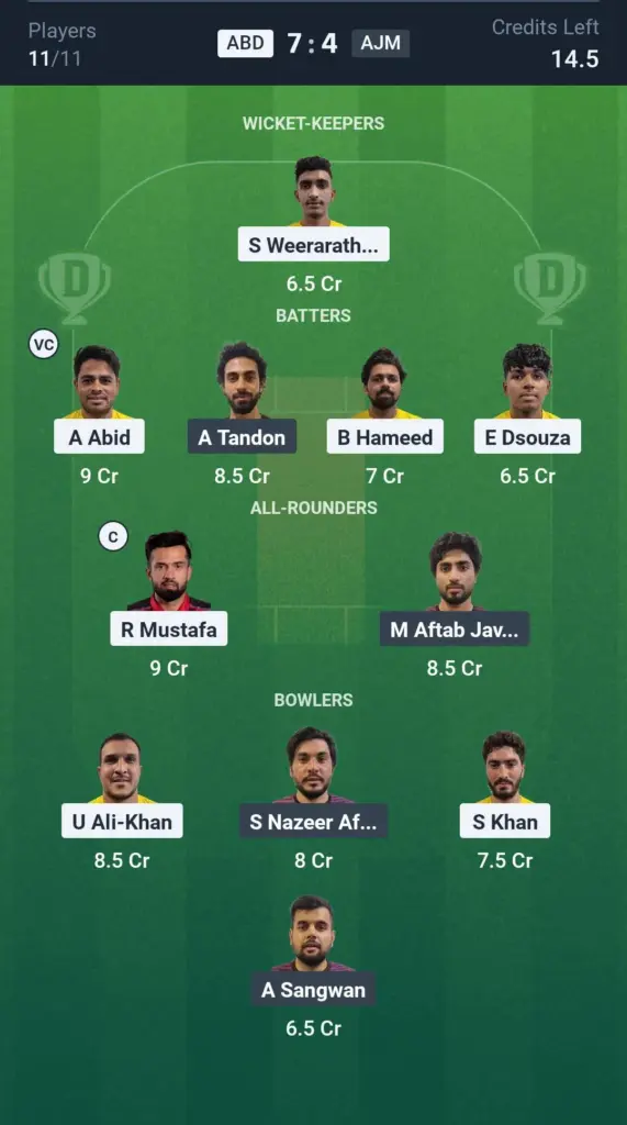 ABD vs AJM Grand League Team