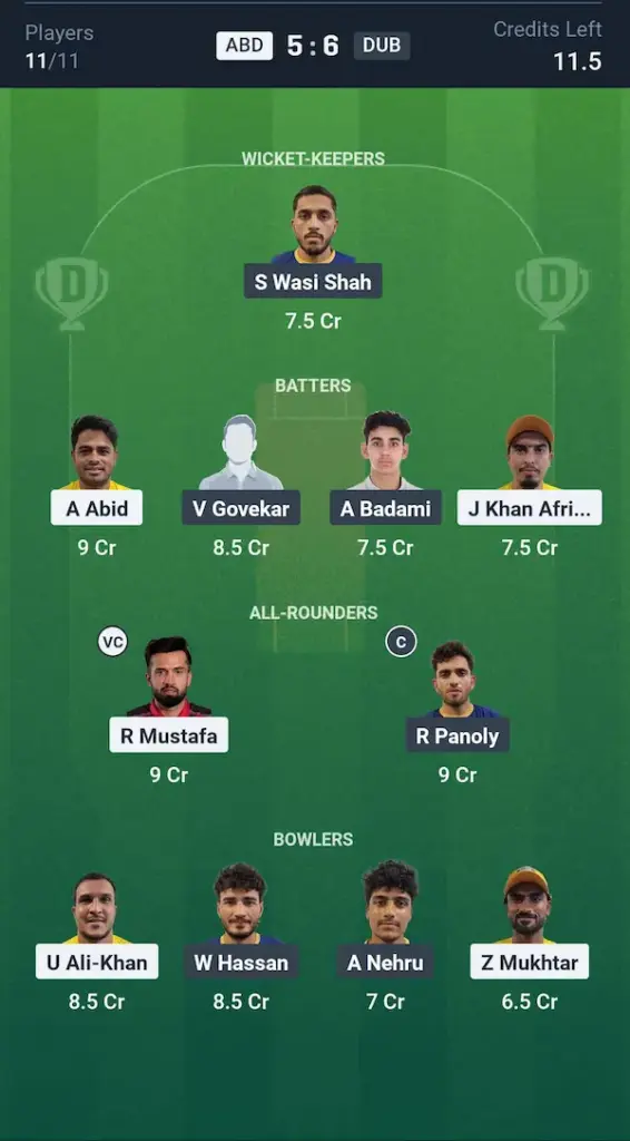 ABD vs DUB Dream11 Prediction Grand League Team