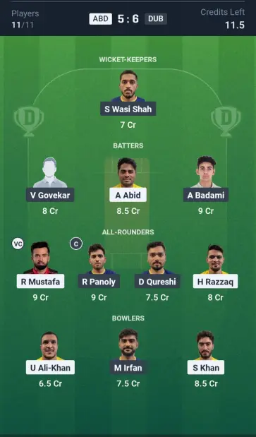 ABD vs DUB Grand League Team