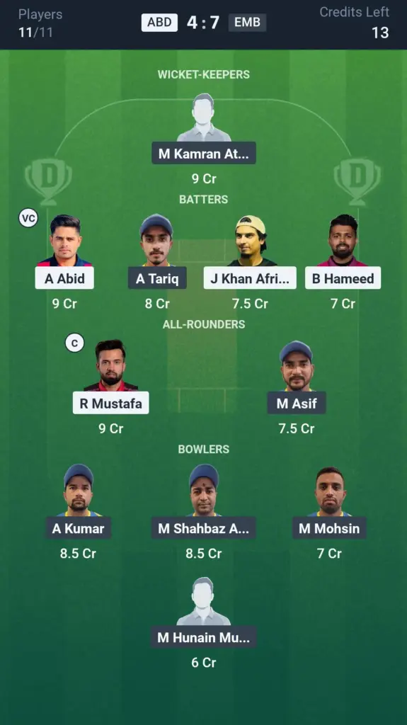 ABD vs EMB Grand League Team