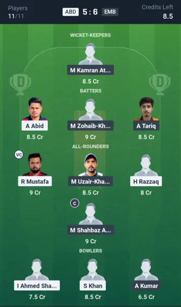 ABD vs EMB Grand League Team