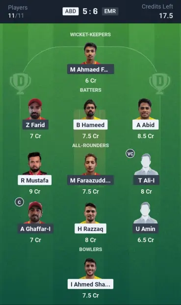 ABD vs EMR Grand League Team