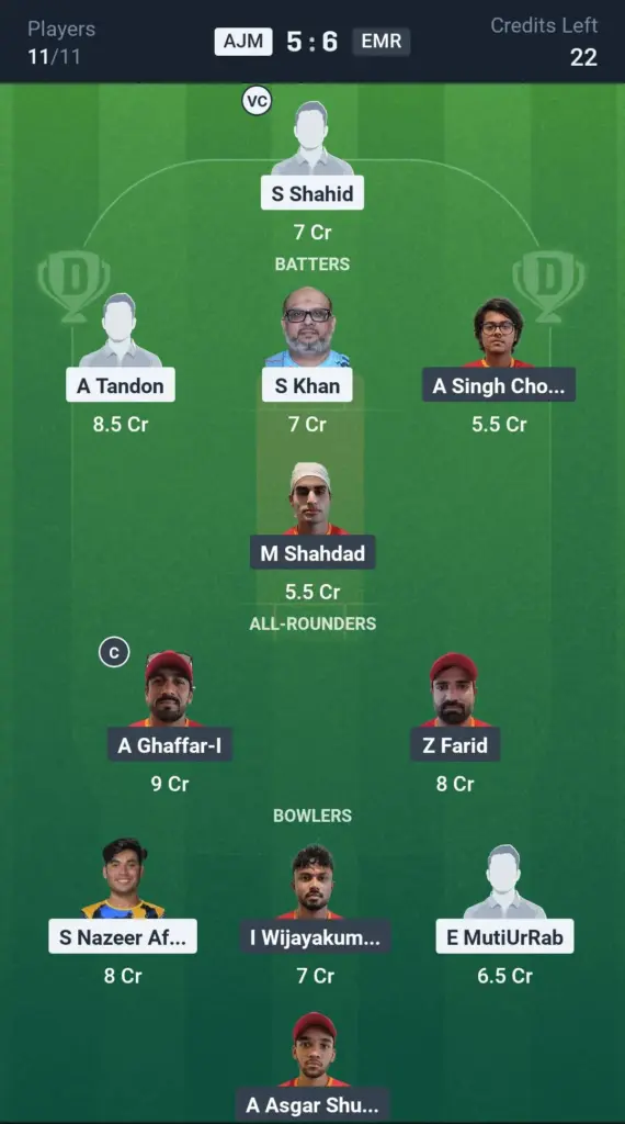 AJM vs EMR Grand League Team